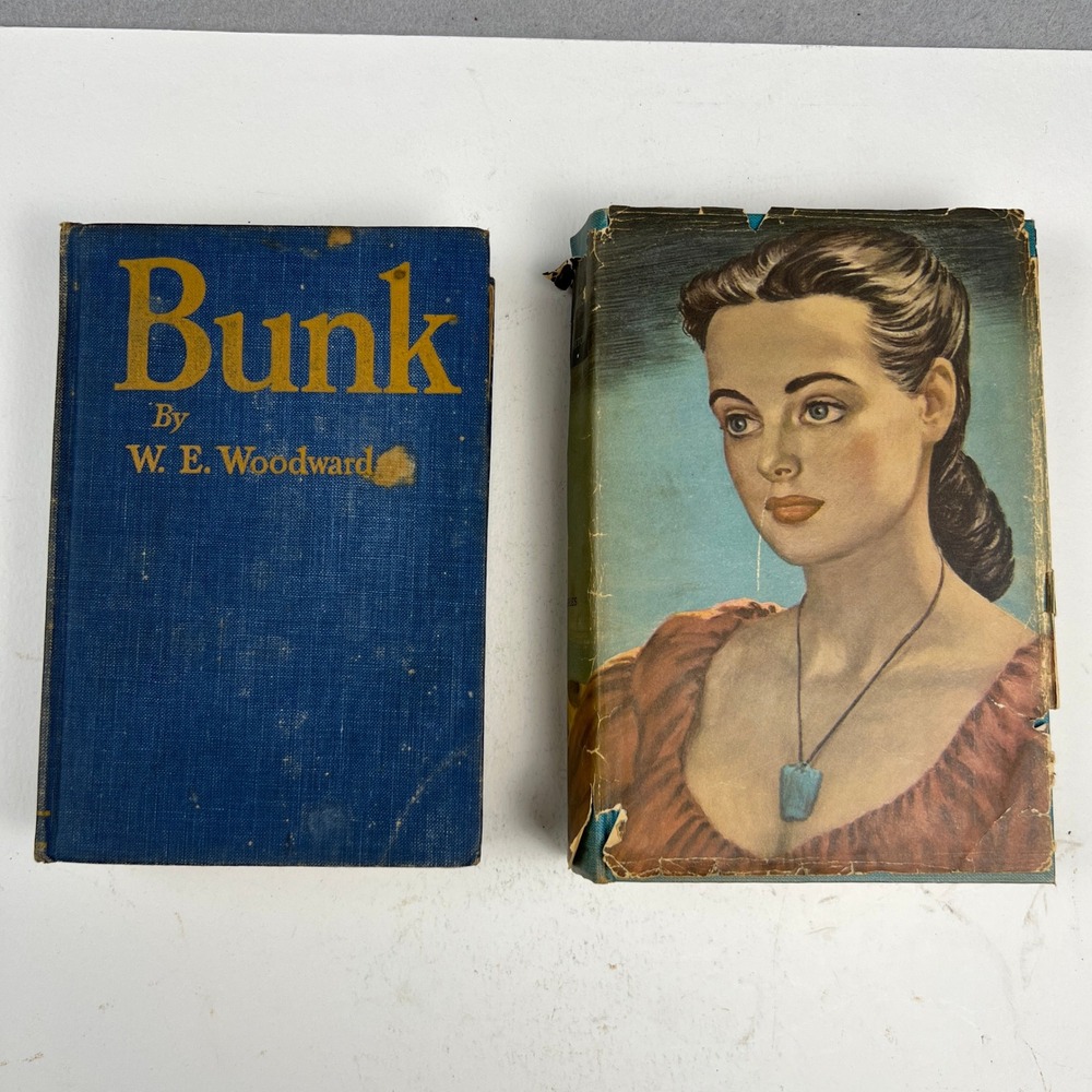 Antique Book Lot 2pc Blue Turquoise + Bunk Woodward + Anya Seton 1920s 1940s Lit
